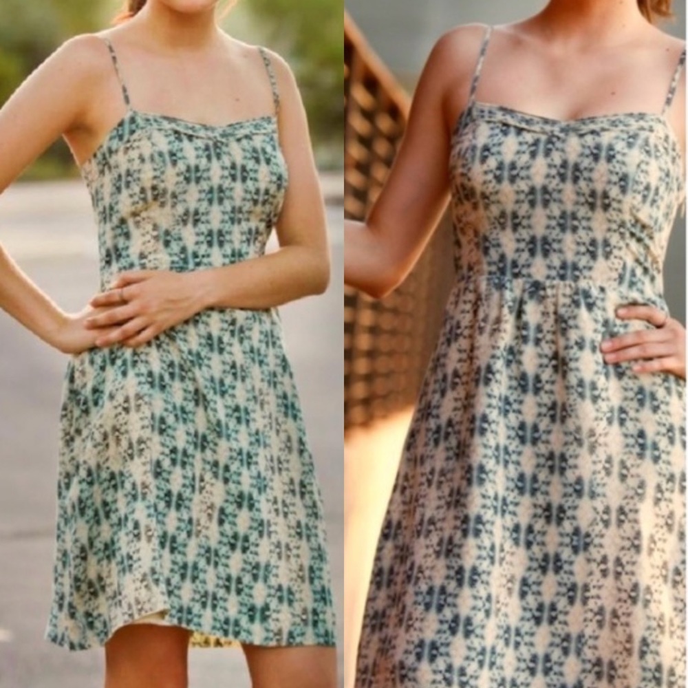 Anthropologie Silk Sangatte Slip Dress Moulinette Soeurs Size 4 Mini Green‎ Boho